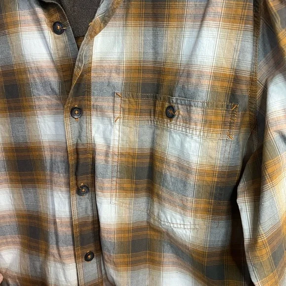 ROYAL ROBBINS Orange Checkered Button Down Shirt Cotton Long Sleeve size Medium - Picture 6 of 8